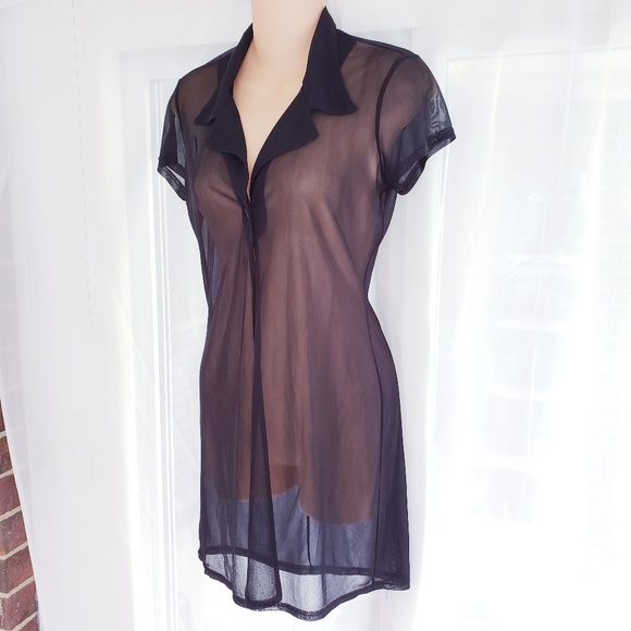 black sheer shirt dress